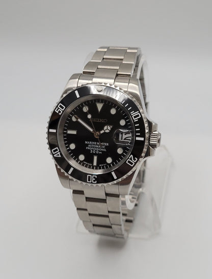 Seiko Custom Mod Watch Black Dial, Black Ceramic Bezel, Sapphire - powered by NH35 Automatic Movement - Sunshine Custom Watch