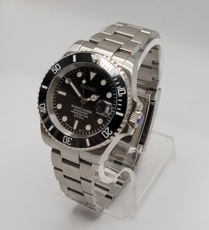 Seiko Custom Mod Watch Black Dial, Black Ceramic Bezel, Sapphire - powered by NH35 Automatic Movement - Sunshine Custom Watch