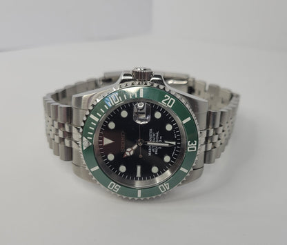 Seiko Custom Mod Watch Black Dial, Green Ceramic Bezel, Sapphire - Powered by NH35 Automatic Movement - Sunshine Custom Watch
