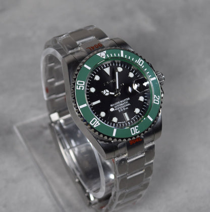 Seiko Custom Mod Watch Black Dial, Green Ceramic Bezel, Sapphire - Powered by NH35 Automatic Movement - Sunshine Custom Watch