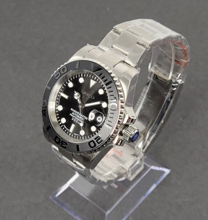 Seiko Custom Mod Watch, Black Yacht Style, Ceramic Bezel, Sapphire w/Cyclops- NH35A - 40mm Case - Sunshine Custom Watch