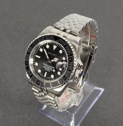 Seiko Custom Mod Watch, Black Yacht Style, Ceramic Bezel, Sapphire w/Cyclops- NH35A - 40mm Case - Sunshine Custom Watch