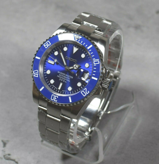 Seiko Custom Mod Watch Blue Dial, Blue Ceramic Bezel, Sapphire - Powered by NH35 Automatic Movement - Sunshine Custom Watch