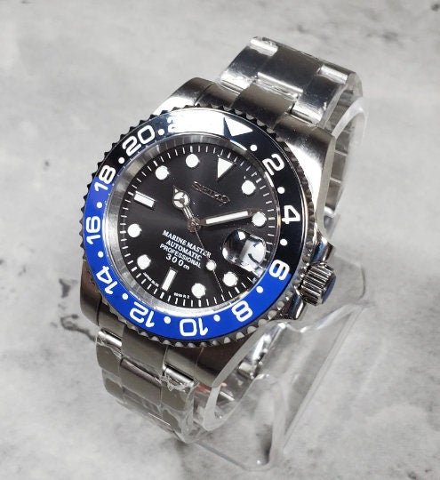 Seiko Custom Mod Watch Blue/Black Ceramic Bezel, Sapphire - powered by NH35 Automatic Movement - Sunshine Custom Watch