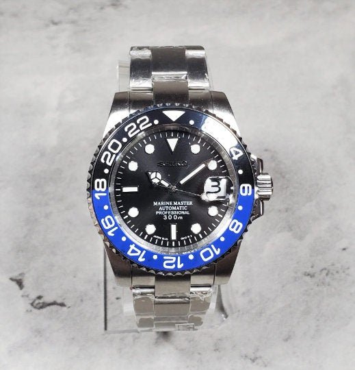 Seiko Custom Mod Watch Blue/Black Ceramic Bezel, Sapphire - powered by NH35 Automatic Movement - Sunshine Custom Watch