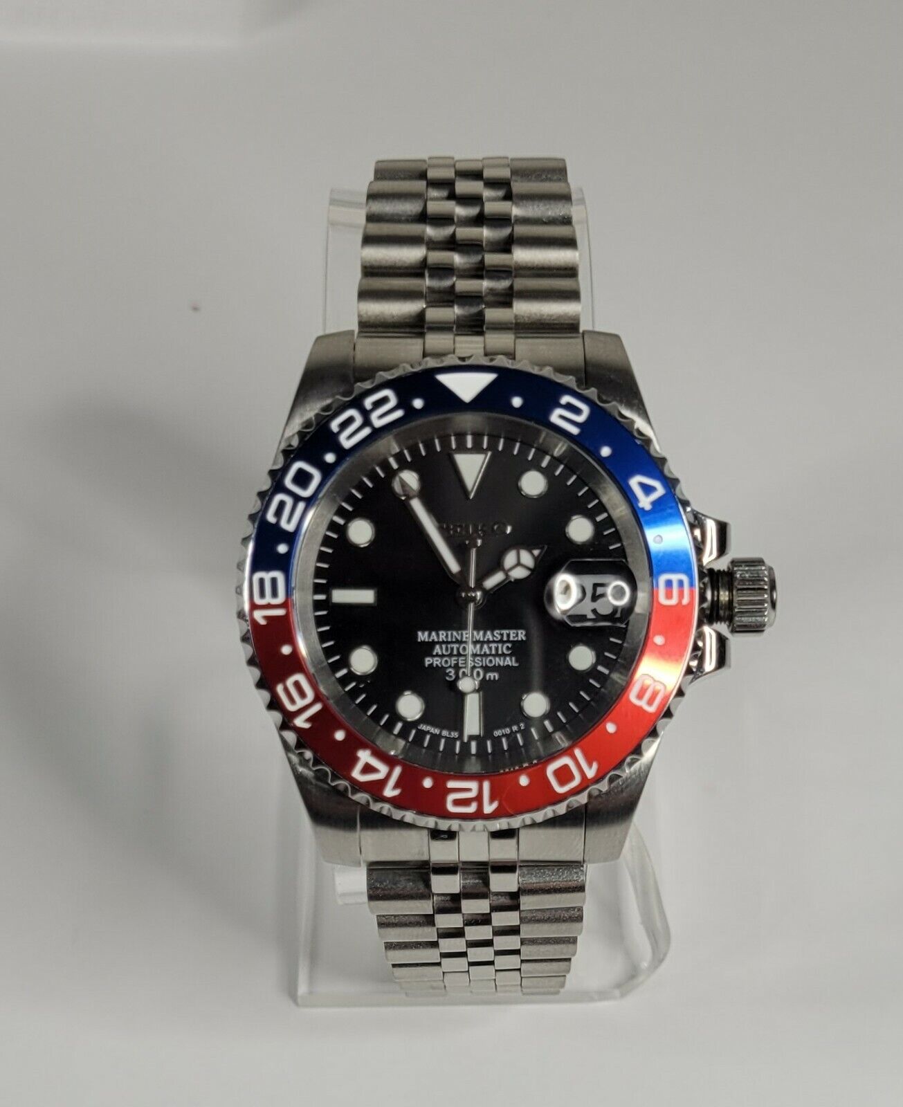 Seiko Custom Mod Watch Build - Black Dial with Blue/Red Ceramic Bezel powered by Seiko NH35 Automatic - Sunshine Custom Watch