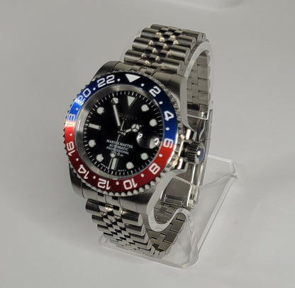 Seiko Custom Mod Watch Build - Black Dial with Blue/Red Ceramic Bezel powered by Seiko NH35 Automatic - Sunshine Custom Watch