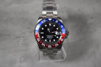 Seiko Custom Mod Watch Build - Black Dial with Blue/Red Ceramic Bezel powered by Seiko NH35 Automatic - Sunshine Custom Watch