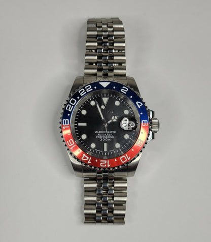 Seiko Custom Mod Watch Build - Black Dial with Blue/Red Ceramic Bezel powered by Seiko NH35 Automatic - Sunshine Custom Watch