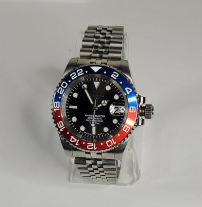 Seiko Custom Mod Watch Build - Black Dial with Blue/Red Ceramic Bezel powered by Seiko NH35 Automatic - Sunshine Custom Watch