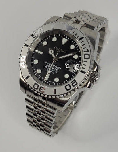Seiko Custom Mod Watch - Black Dial with Silver Ceramic Bezel powered by NH35 Automatic Movement - Sunshine Custom Watch