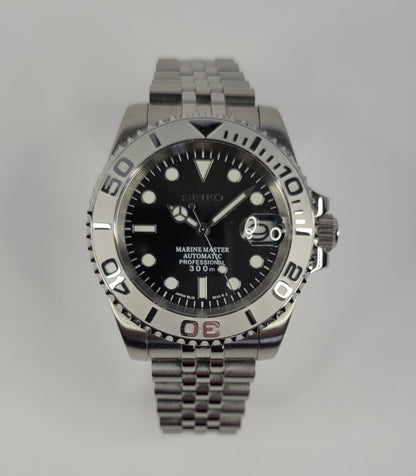 Seiko Custom Mod Watch - Black Dial with Silver Ceramic Bezel powered by NH35 Automatic Movement - Sunshine Custom Watch