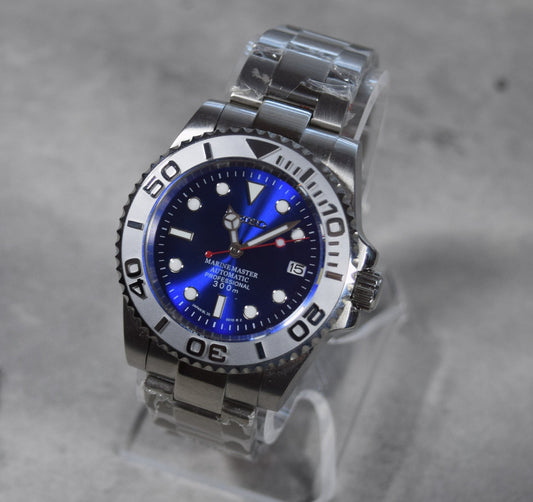 Seiko Custom Mod Watch Build - Blue Dial with Silver Ceramic Bezel powered by NH35 Automatic Movement - Sunshine Custom Watch