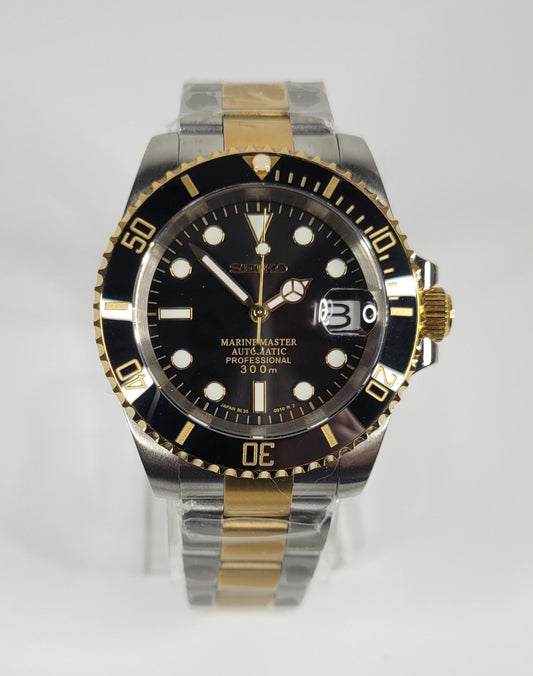 Seiko Custom Mod Watch Build - Two Tone with Black Dial Ceramic Bezel powered by NH35 Automatic - Sunshine Custom Watch