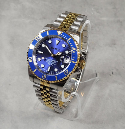 Seiko Custom Mod Watch Build - Two Tone with Blue Dial and matching Ceramic Bezel - NH35 Automatic - Sunshine Custom Watch