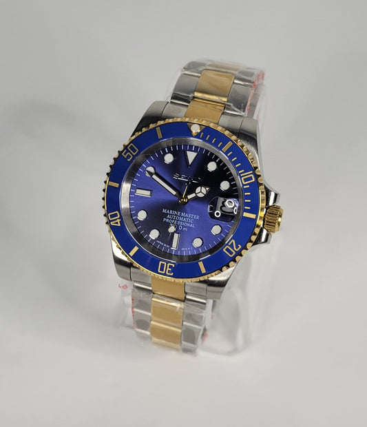 Seiko Custom Mod Watch Build-Two Tone with Blue Dial and matching Ceramic Bezel NH35 Automatic - Sunshine Custom Watch