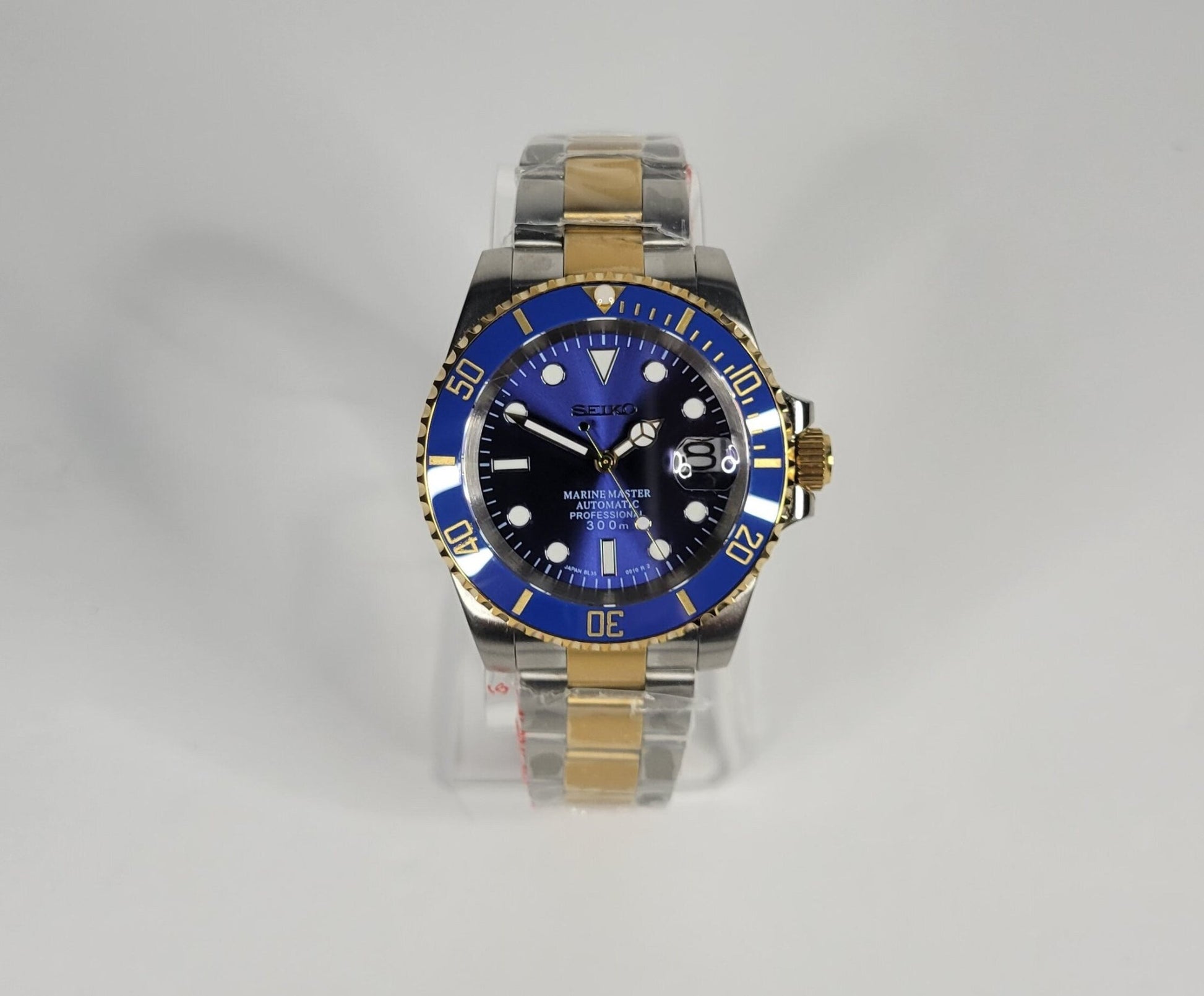 Seiko Custom Mod Watch Build - Two Tone with Blue Dial and matching Ceramic Bezel - NH35 Automatic - Sunshine Custom Watch