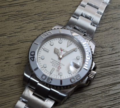 Seiko Custom Mod Watch Build- White Dial with Silver Ceramic Bezel powered by NH35 Automatic Movement - Sunshine Custom Watch