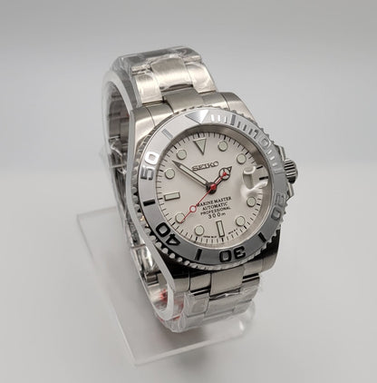 Seiko Custom Mod Watch Build- White Dial with Silver Ceramic Bezel powered by NH35 Automatic Movement - Sunshine Custom Watch