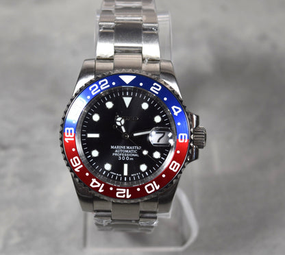 Seiko Custom Mod Watch, "Pepsi" Blue/Red Ceramic Bezel, Sapphire w/Cyclops- NH35A - Sunshine Custom Watch