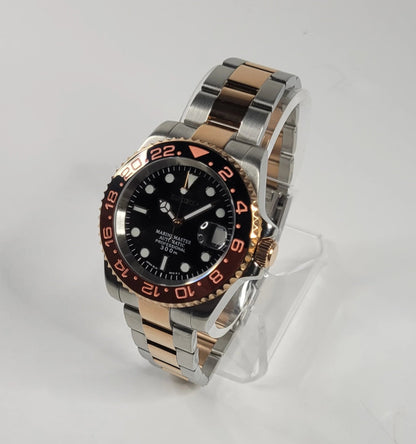 Seiko Custom Mod Watch, Two Tone Rose Gold - Root Beer - Powered by NH35 Automatic - Sunshine Custom Watch