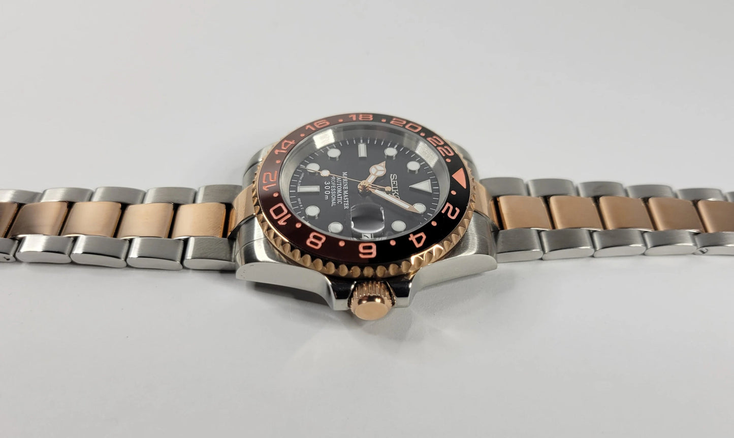 Seiko Custom Mod Watch, Two Tone Rose Gold - Root Beer - Powered by NH35 Automatic - Sunshine Custom Watch