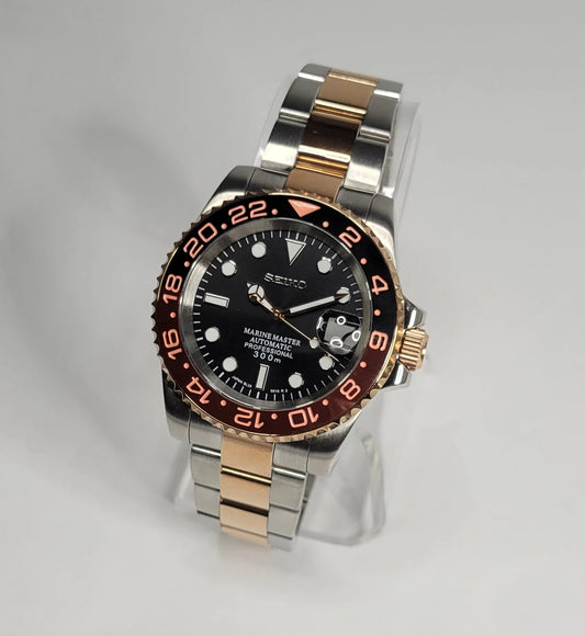 Seiko Custom Mod Watch, Two Tone Rose Gold - Root Beer - Powered by NH35 Automatic - Sunshine Custom Watch