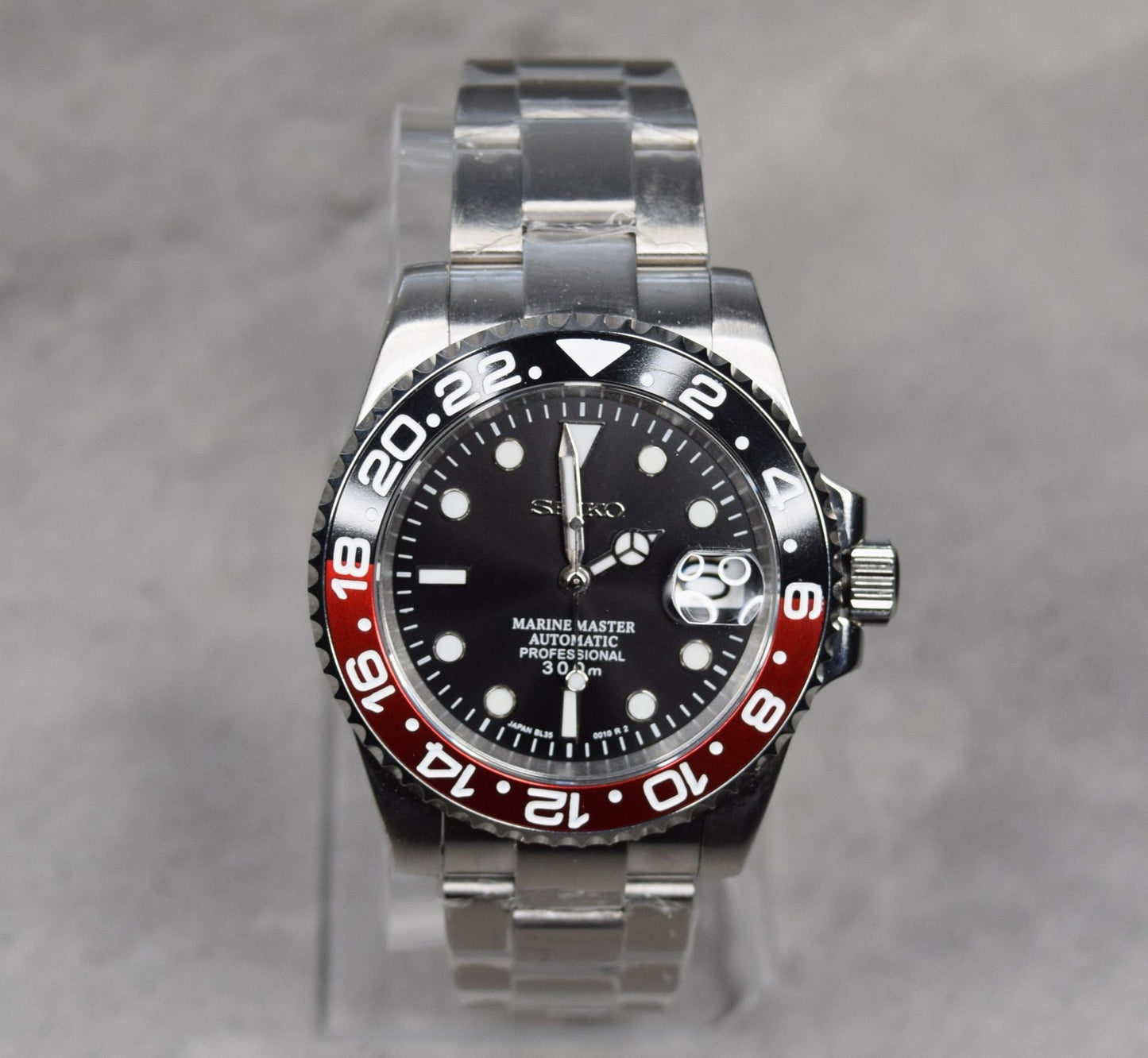 Sub Custom Mod Watch, "Coke" Black/Red Ceramic Bezel, Sapphire w/Cyclops- NH35A - Sunshine Custom Watch