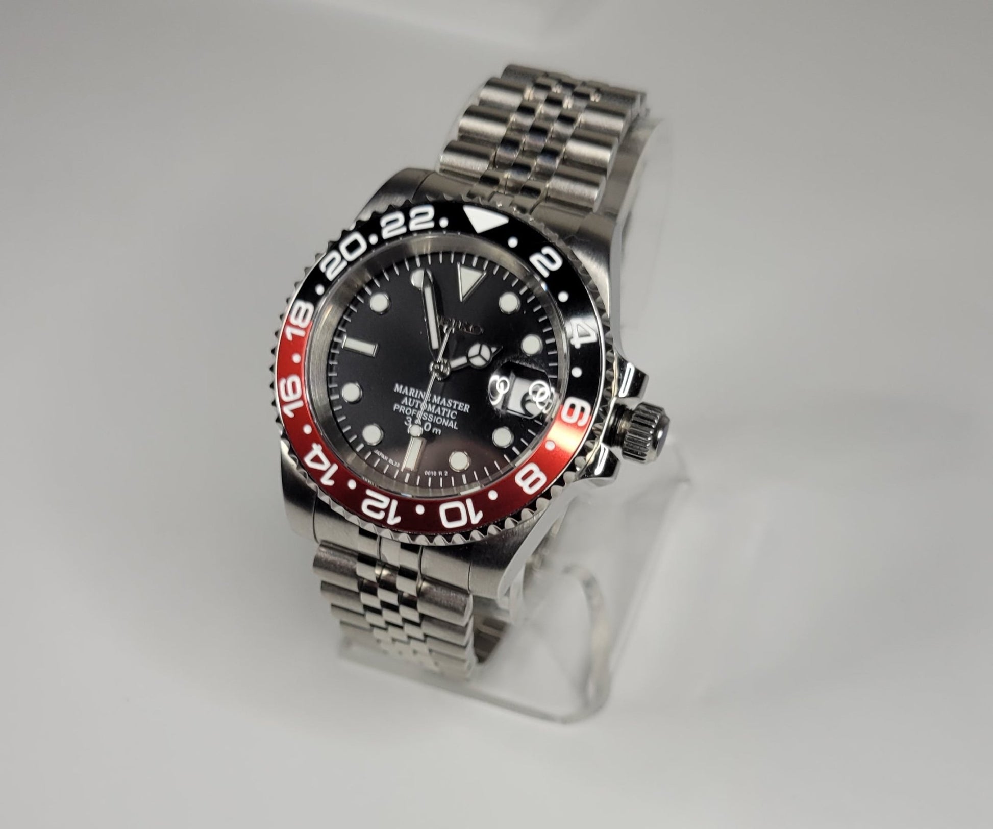 Sub Custom Mod Watch, "Coke" Black/Red Ceramic Bezel, Sapphire w/Cyclops- NH35A - Sunshine Custom Watch