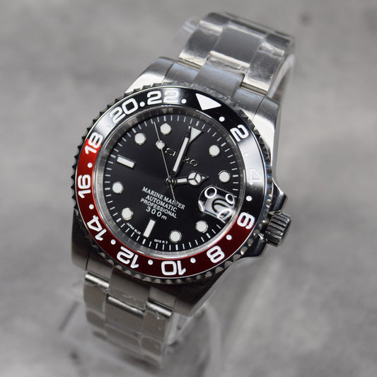 Sub Custom Mod Watch, "Coke" Black/Red Ceramic Bezel, Sapphire w/Cyclops- NH35A - Sunshine Custom Watch