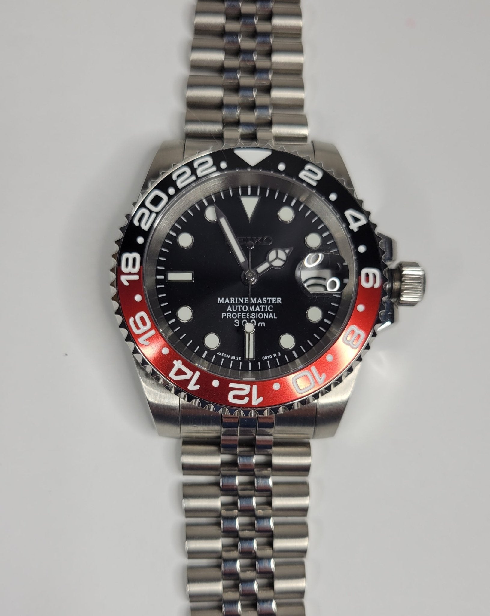 Sub Custom Mod Watch, "Coke" Black/Red Ceramic Bezel, Sapphire w/Cyclops- NH35A - Sunshine Custom Watch