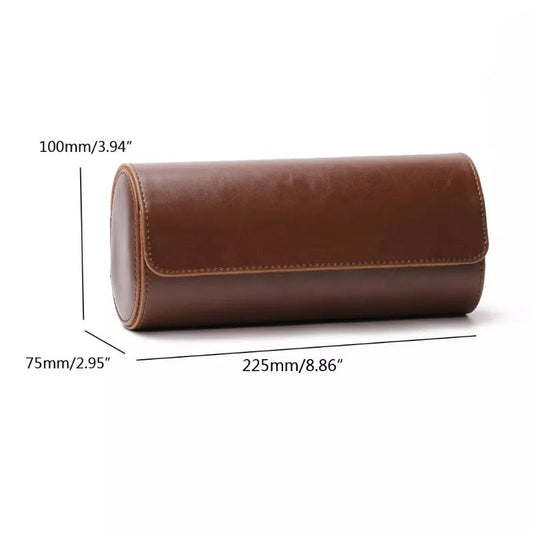 Three Slot Travel Watch Box - Brown PU Leather - Sunshine Custom Watch